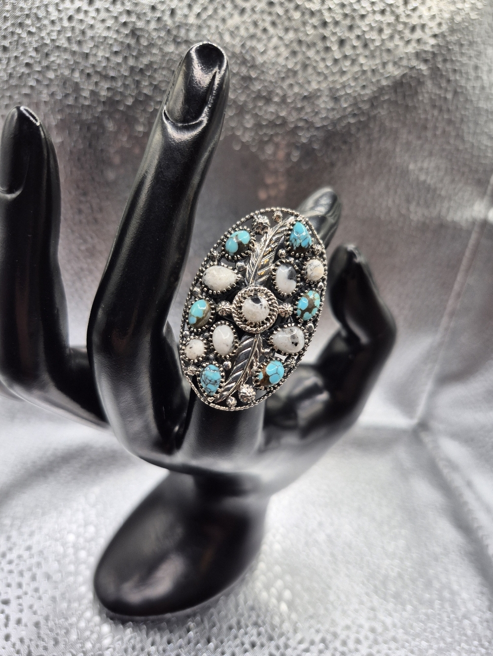 Artisan Crafted White Buffalo, Blue Moon Turquoise Ring